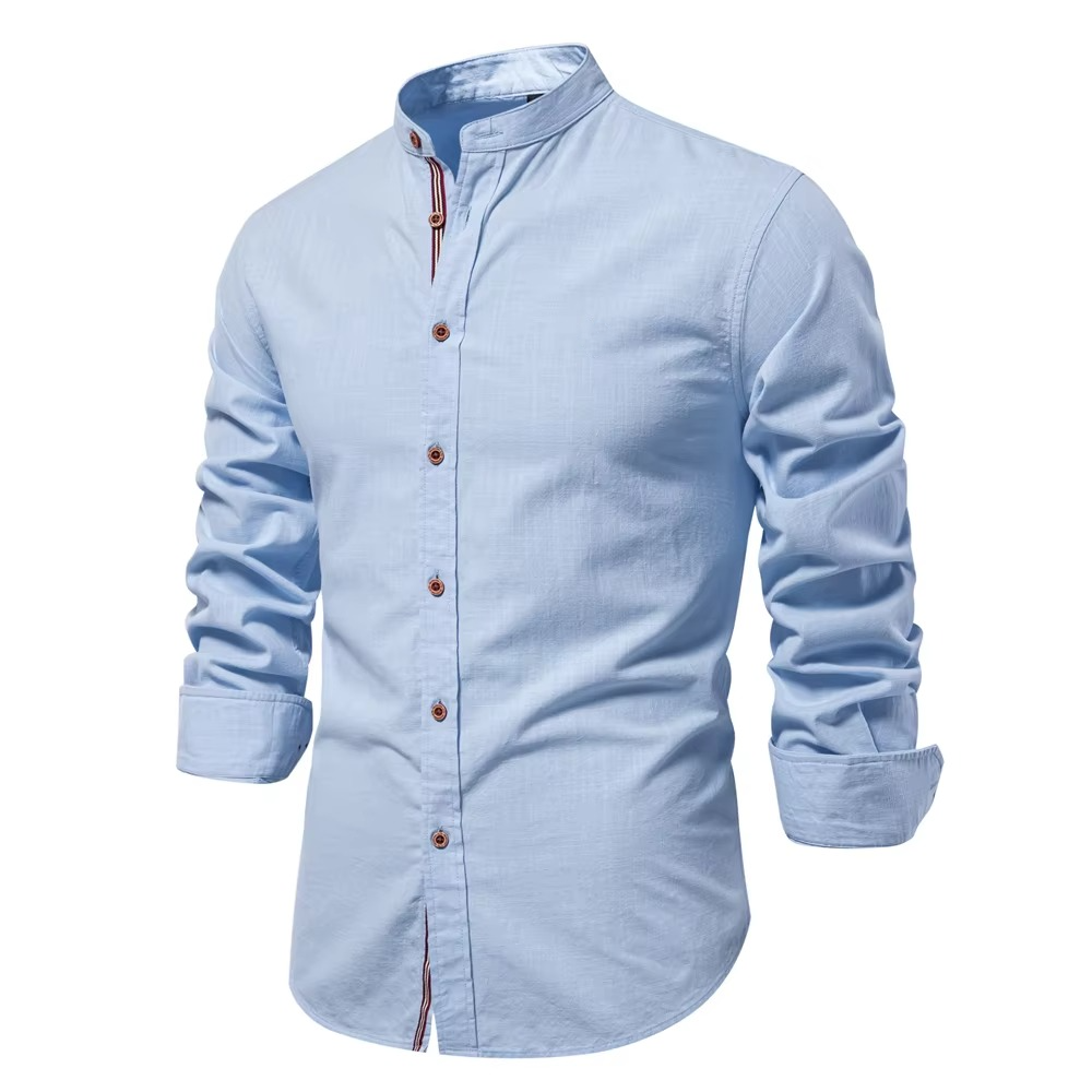 TrendAura Mens Mandarin Collar Button Up Shirt - Effortless Casual Smart Look For Weekends And Beyond