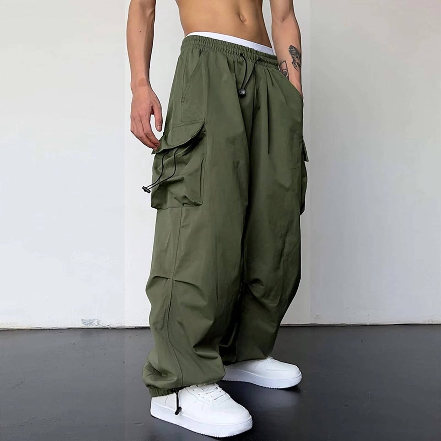 Men's Baggy Cargo Pants With Large Side Pockets And Durable Comfort Drawstring Waist