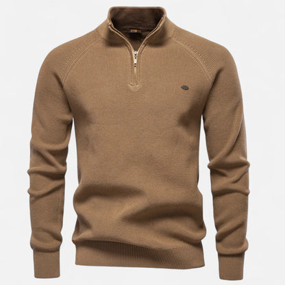 Ancient World | Cotton Zip-Up Sweater with Stand-Up Collar