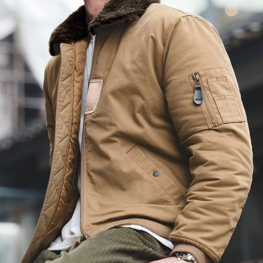 Windproof Bomber Jacket For Men With Rabbit Fur Warm Winter Coat Outdoor Outerwear