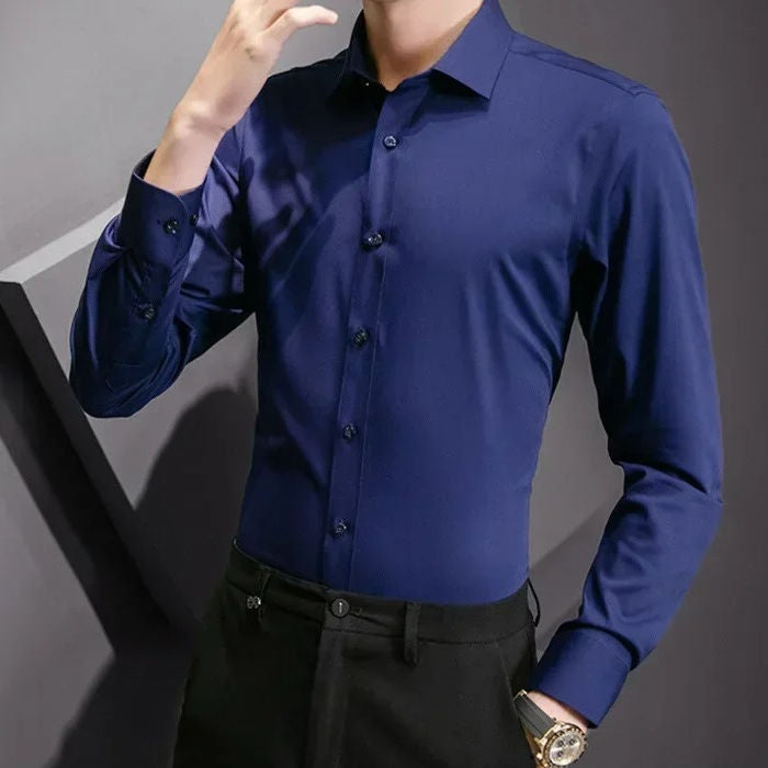 Mens Long Sleeve Dress Shirts Without Pockets With All Day Comfort And Wrinkle Resistant TrendAura