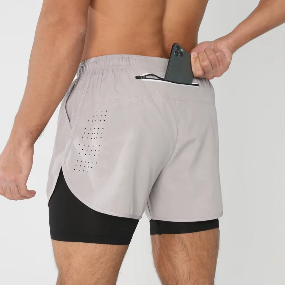 Men's Sports And Training Shorts With Phone Pocket Dual Layer Design For Gym Swim And Run