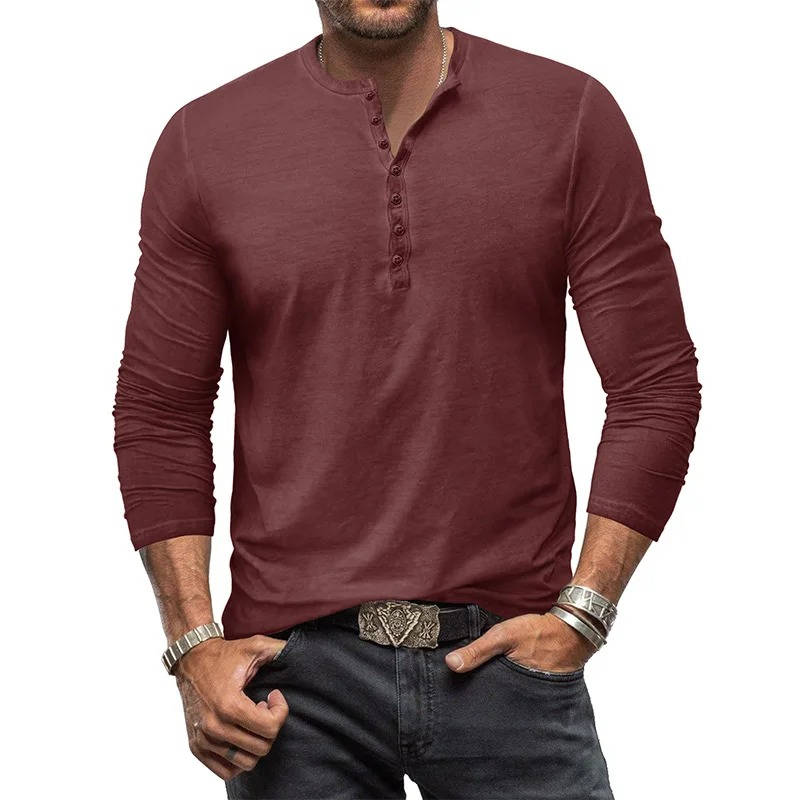TrendAura Mens Long Sleeve Henley Shirt Cotton Stretch Fit For Casual Everyday Wear
