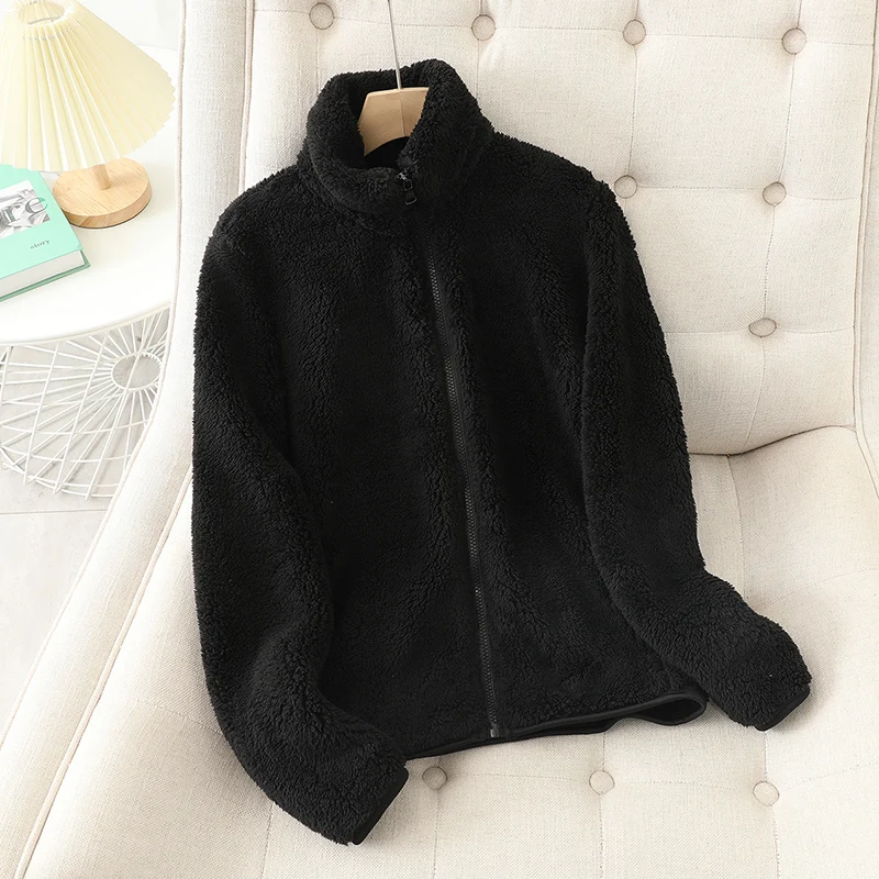 Women’s Fleece Jacket – Plush Fleece – Relaxed Fit – Reversible – High Neck Zip-Up