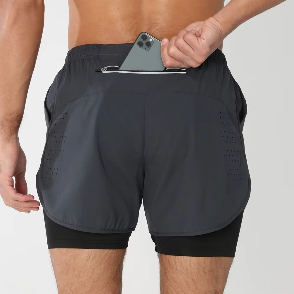 Men's Sports And Training Shorts With Phone Pocket Dual Layer Design For Gym Swim And Run