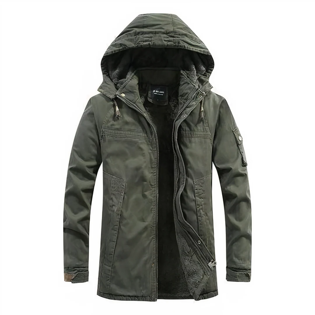 TrendAura Men’s Fur-Lined Hooded Jacket Regular Fit Windproof With Multiple Pockets Zip Front