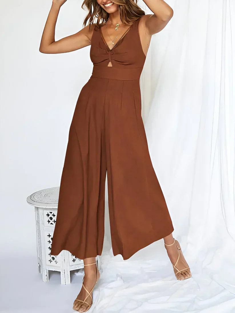 Women's Sleeveless V Neck Jumpsuit With High Waist And Wide Leg Comfort Navy Blue