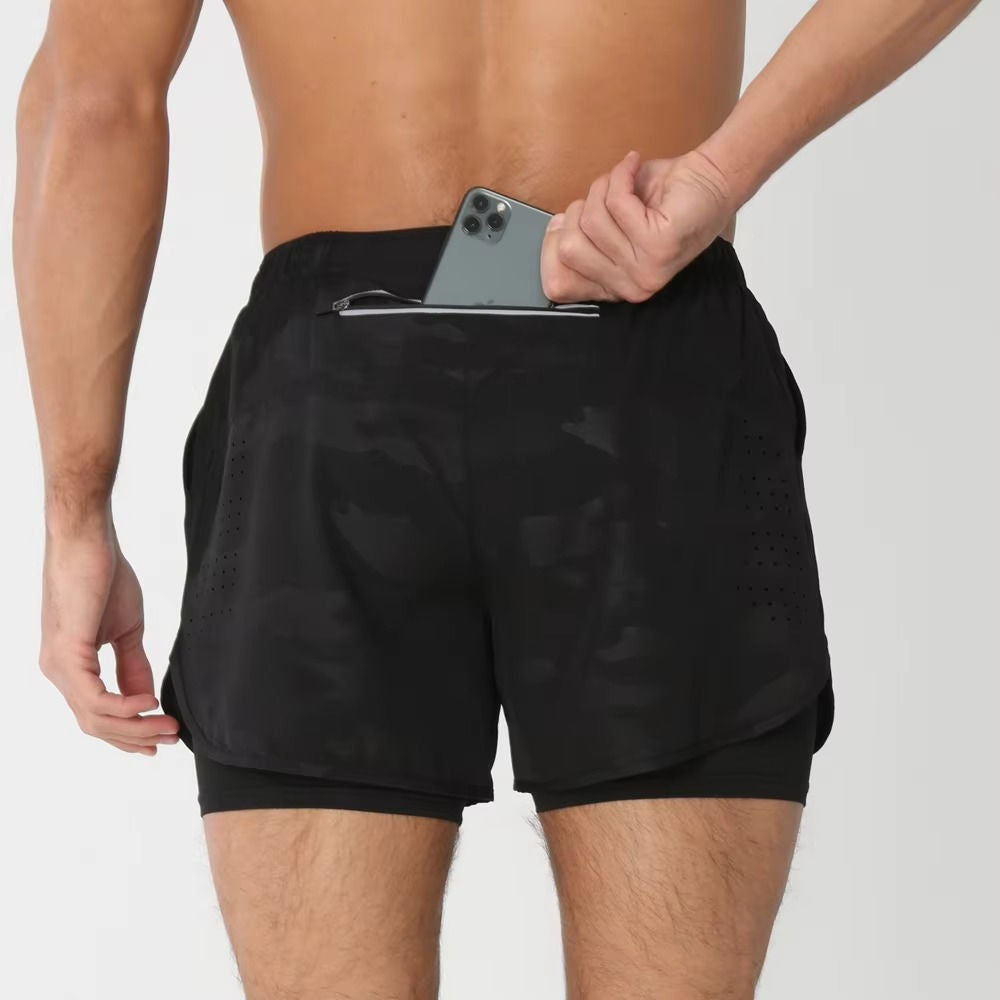 Men's Sports And Training Shorts With Phone Pocket Dual Layer Design For Gym Swim And Run