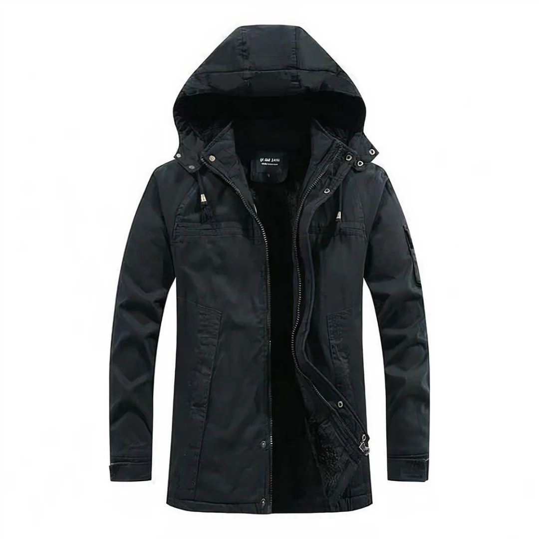 TrendAura Men’s Fur-Lined Hooded Jacket Regular Fit Windproof With Multiple Pockets Zip Front