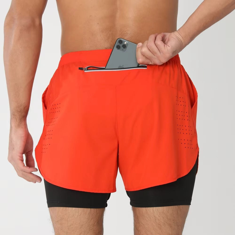 Men's Sports And Training Shorts With Phone Pocket Dual Layer Design For Gym Swim And Run