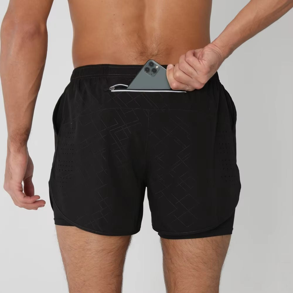 Men's Sports And Training Shorts With Phone Pocket Dual Layer Design For Gym Swim And Run