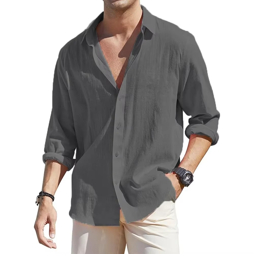 Mens Long Sleeve Linen Button Down Shirt For Cool Comfortable Everyday Style By TrendAura