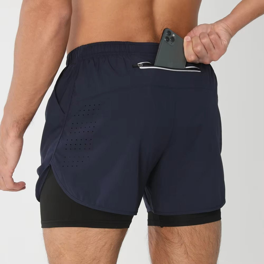 Men's Sports And Training Shorts With Phone Pocket Dual Layer Design For Gym Swim And Run