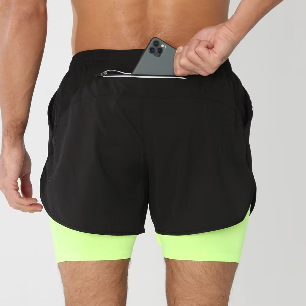 Men's Sports And Training Shorts With Phone Pocket Dual Layer Design For Gym Swim And Run