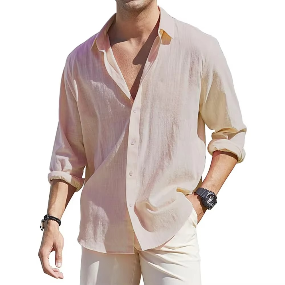 Mens Long Sleeve Linen Button Down Shirt For Cool Comfortable Everyday Style By TrendAura