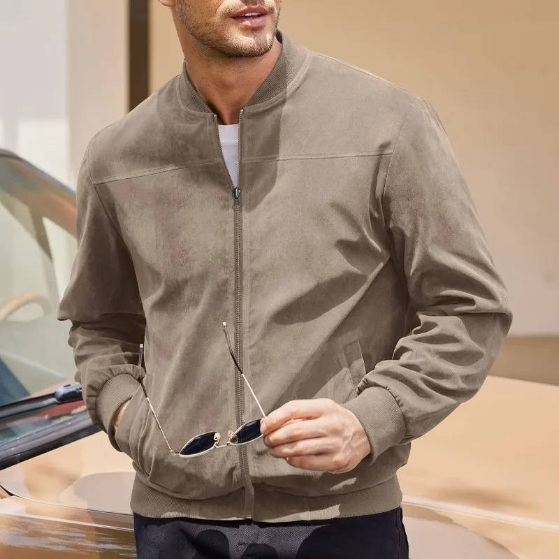 TrendAura Suede Bomber Jacket For Men Fashionable Lightweight Everyday Wear Versatile Style