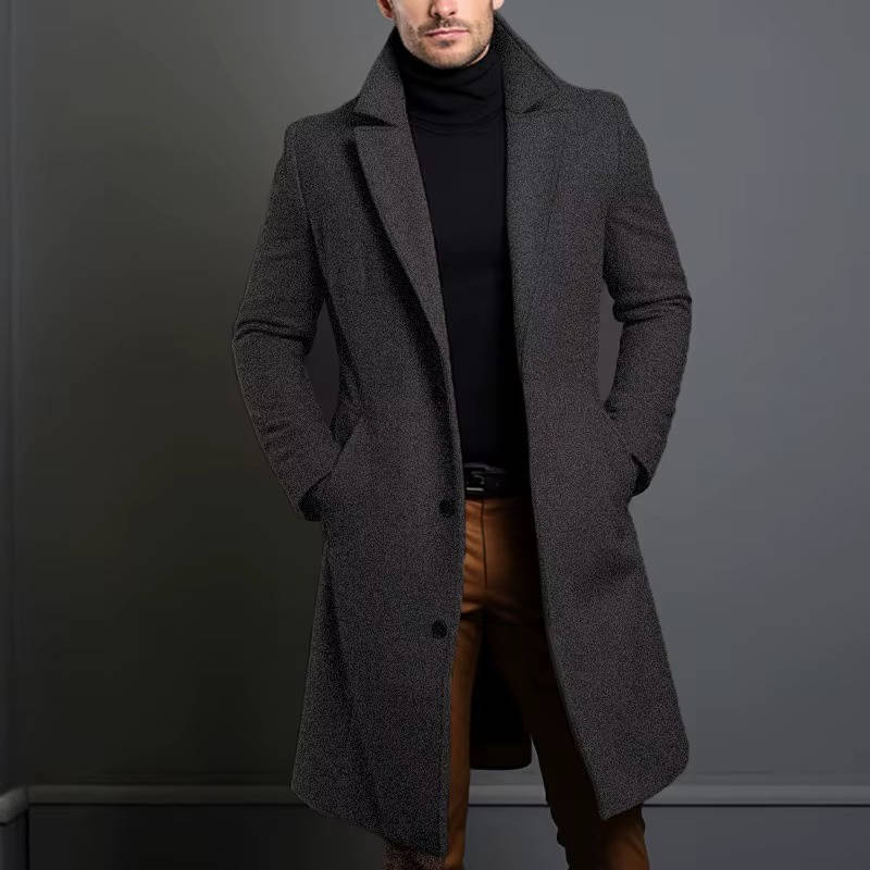 Men's Classic Long Coat Single Breasted Overcoat for Formal and Casual Wear Timeless Black Outerwear