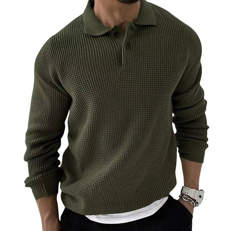 TrendAura Mens Waffle Knit Long Sleeve Sweater - Cozy Waffle Knit Texture For Everyday Comfort
