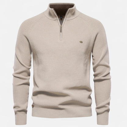 Ancient World | Cotton Zip-Up Sweater with Stand-Up Collar