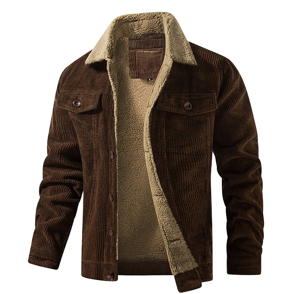 TrendAura Mens Corduroy Sherpa Jacket With Plush Warm Lining For Cold Weather Outerwear
