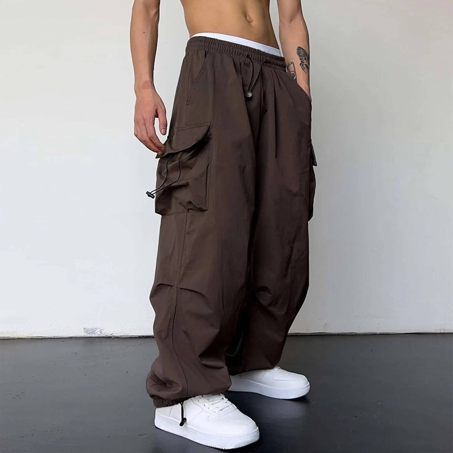 Men's Baggy Cargo Pants With Large Side Pockets And Durable Comfort Drawstring Waist