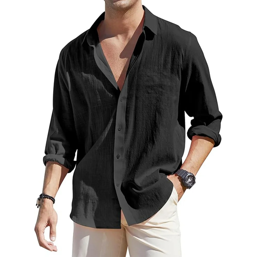 Mens Long Sleeve Linen Button Down Shirt For Cool Comfortable Everyday Style By TrendAura