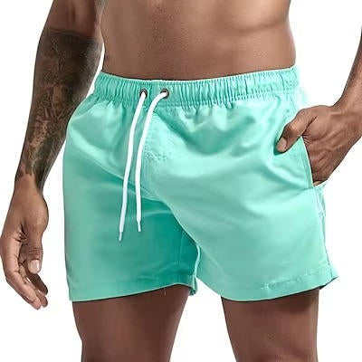TrendAura Men's Quick Dry Gray Swimming Trunks Drawstring Beach Swim Shorts Comfort Fit