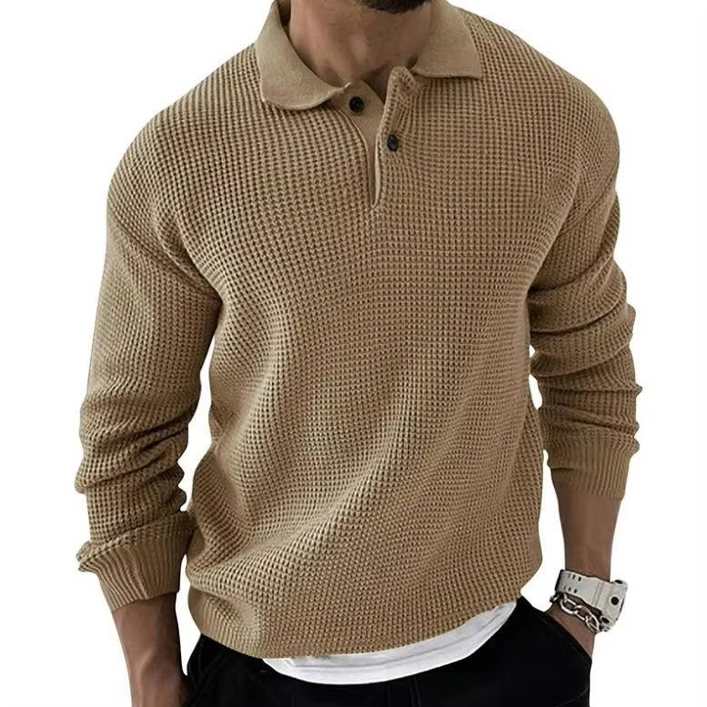 TrendAura Mens Waffle Knit Long Sleeve Sweater - Cozy Waffle Knit Texture For Everyday Comfort