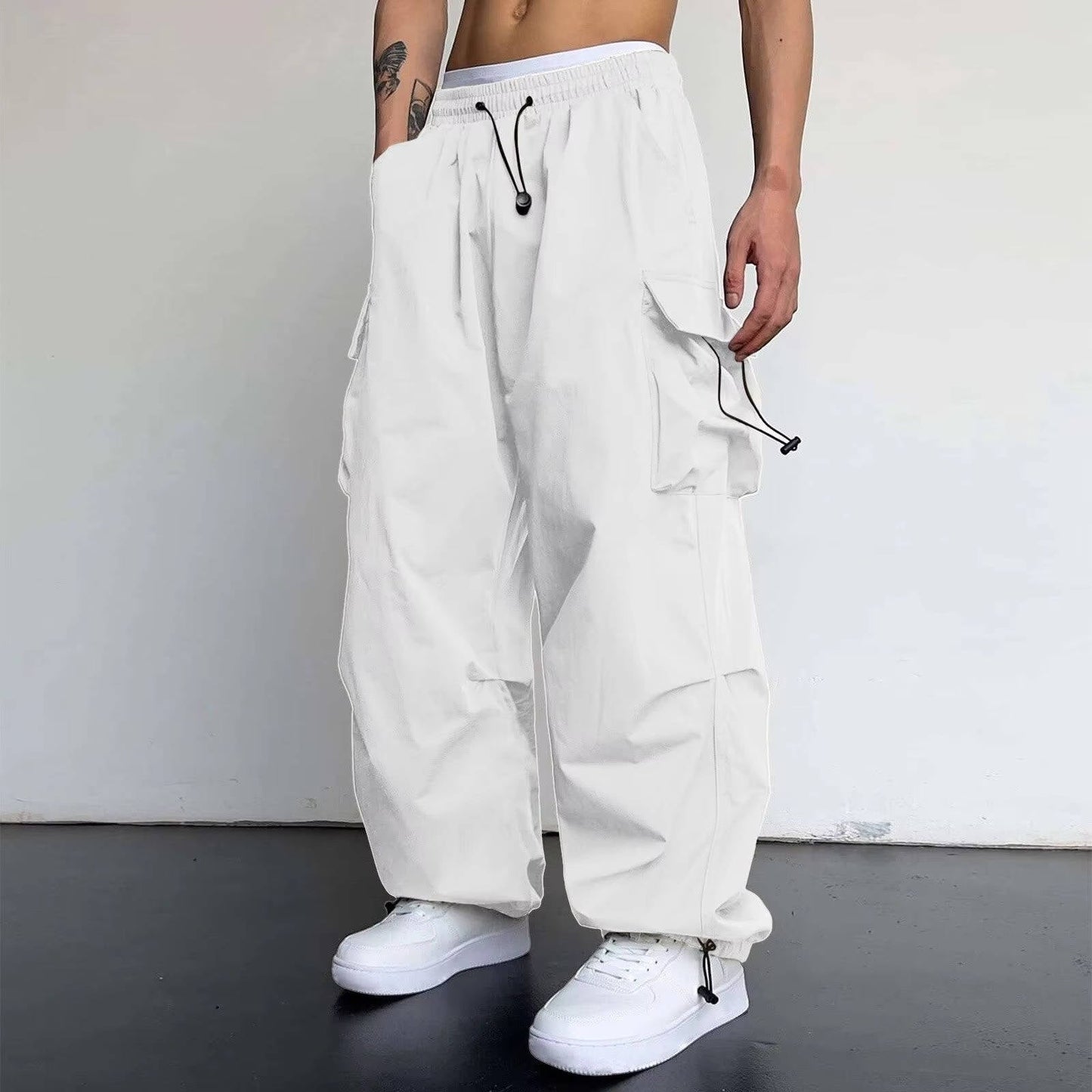 Men's Baggy Cargo Pants With Large Side Pockets And Durable Comfort Drawstring Waist