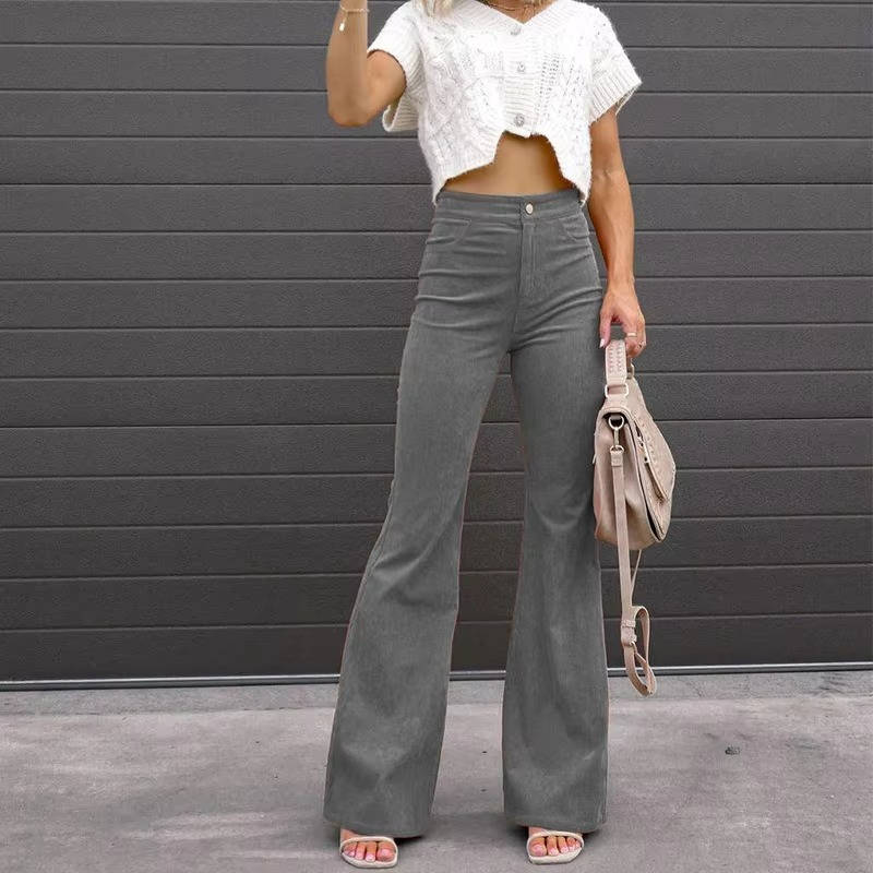 TrendAura Women's Corduroy Flare Pants - Vintage Style Comfort With All Day Stretch