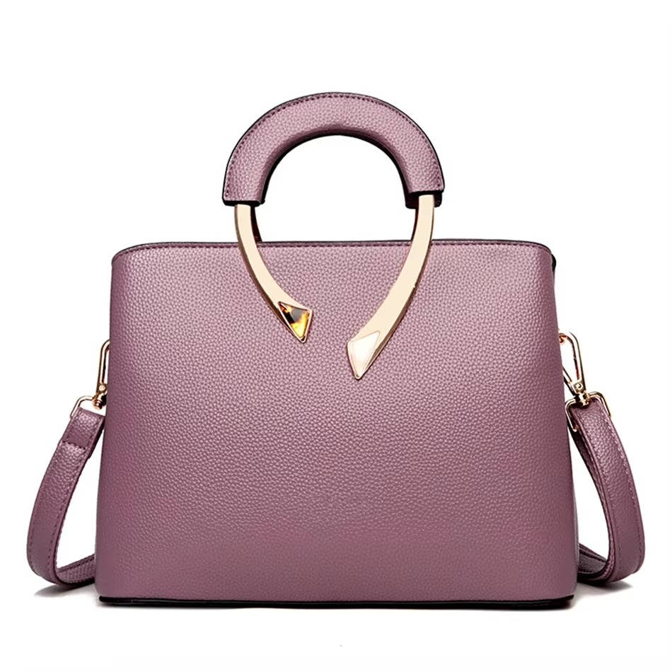 TrendAura Pebbled Leather Handbag With Gold Metal Handle - Polished Structured Everyday Essential