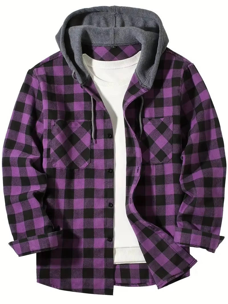 TrendAura Men's Hooded Flannel Shirt Red And Black Buffalo Plaid With Cozy Fleece Lined Hood