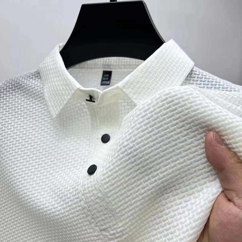 TrendAura Men's Knitted Polo Shirt Short Sleeve Breathable Stretch Knit For Everyday Wear