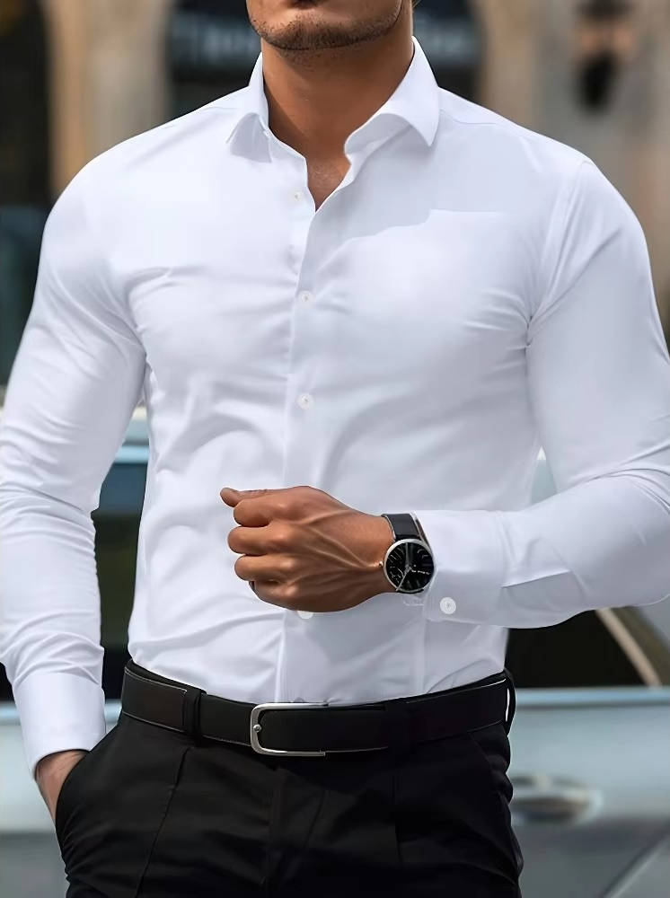 TrendAura Mens Long Sleeve Button Down Shirt With Cuffs Slim Fit Dress Shirt For Office And Casual