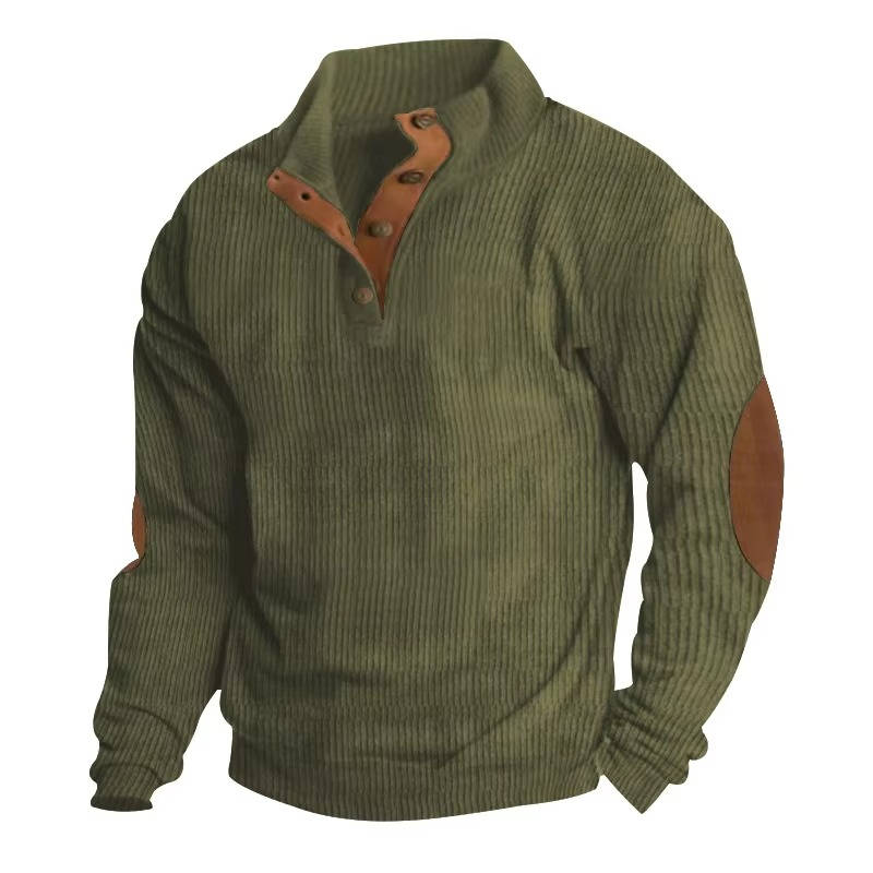 Mens Button Neck Pullover Sweater With Elbow Patches Casual Classic Knit Warm Everyday Wear