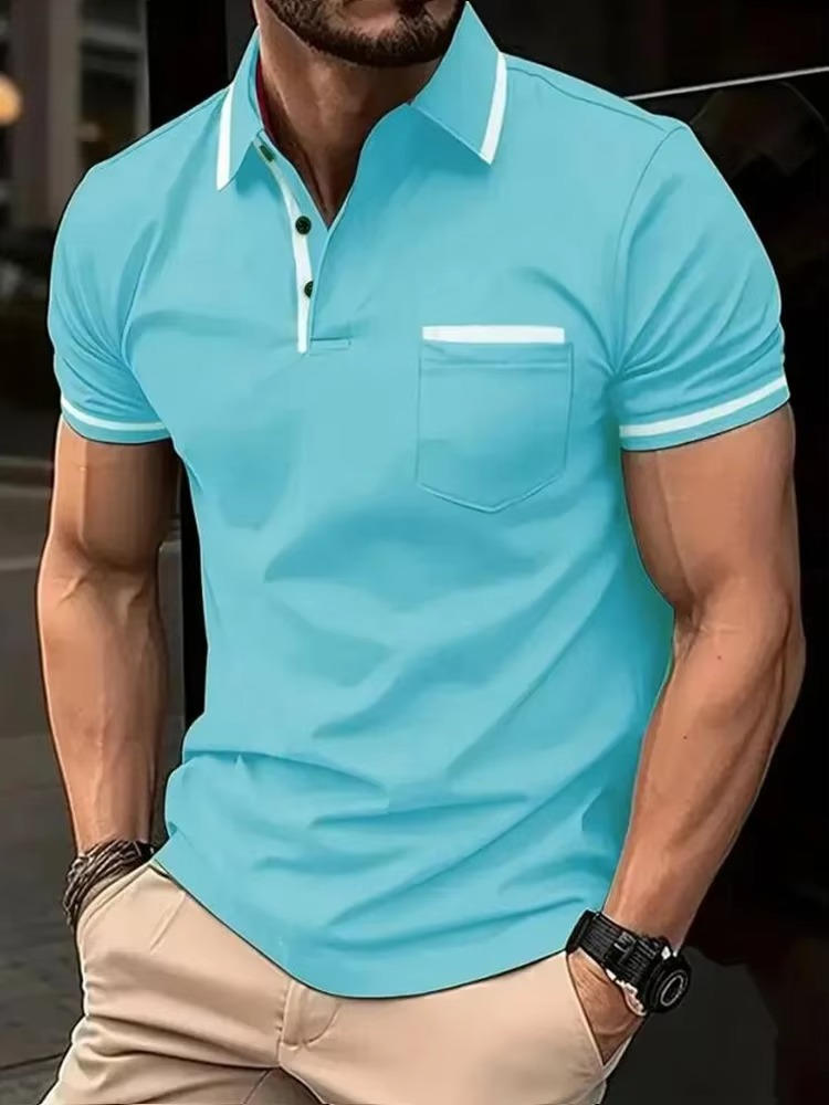 Men's Short Sleeve Polo Shirt With Chest Pocket For Casual Everyday Wear By TrendAura