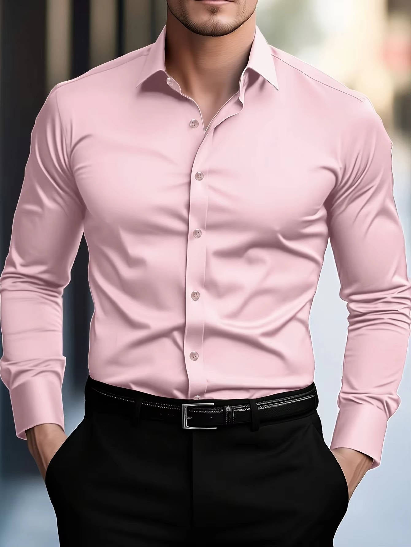 TrendAura Mens Burgundy Long Sleeve Shirt Slim Fit Stretch Cotton Dress Shirt For Work And Occasions