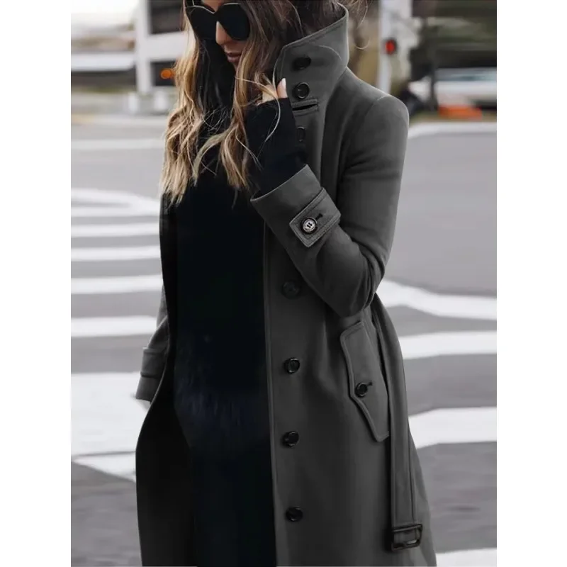 Women’s Wool Coat – Slim Fit – Single Breasted – Stand Collar – Full Length Tailored