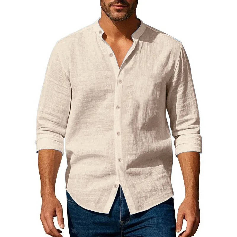 Men's Casual Linen Long Sleeve Button Up Shirt Breathable Everyday Wear By TrendAura