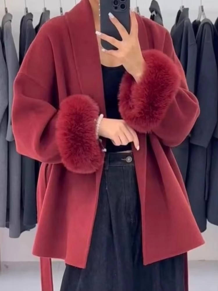 TrendAura Women's Wrap Short Coat With Belt - Elegant Fit, Cozy Warmth, Effortless All Day Style