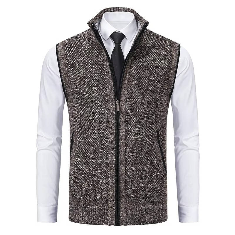 Mens Wool Tweed Vest Zip Front Classic Layering Vest For Formal And Casual Wear TrendAura