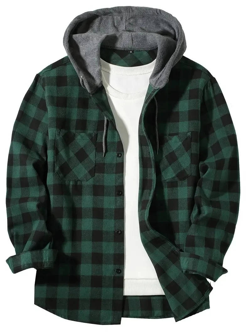 TrendAura Men's Hooded Flannel Shirt Red And Black Buffalo Plaid With Cozy Fleece Lined Hood