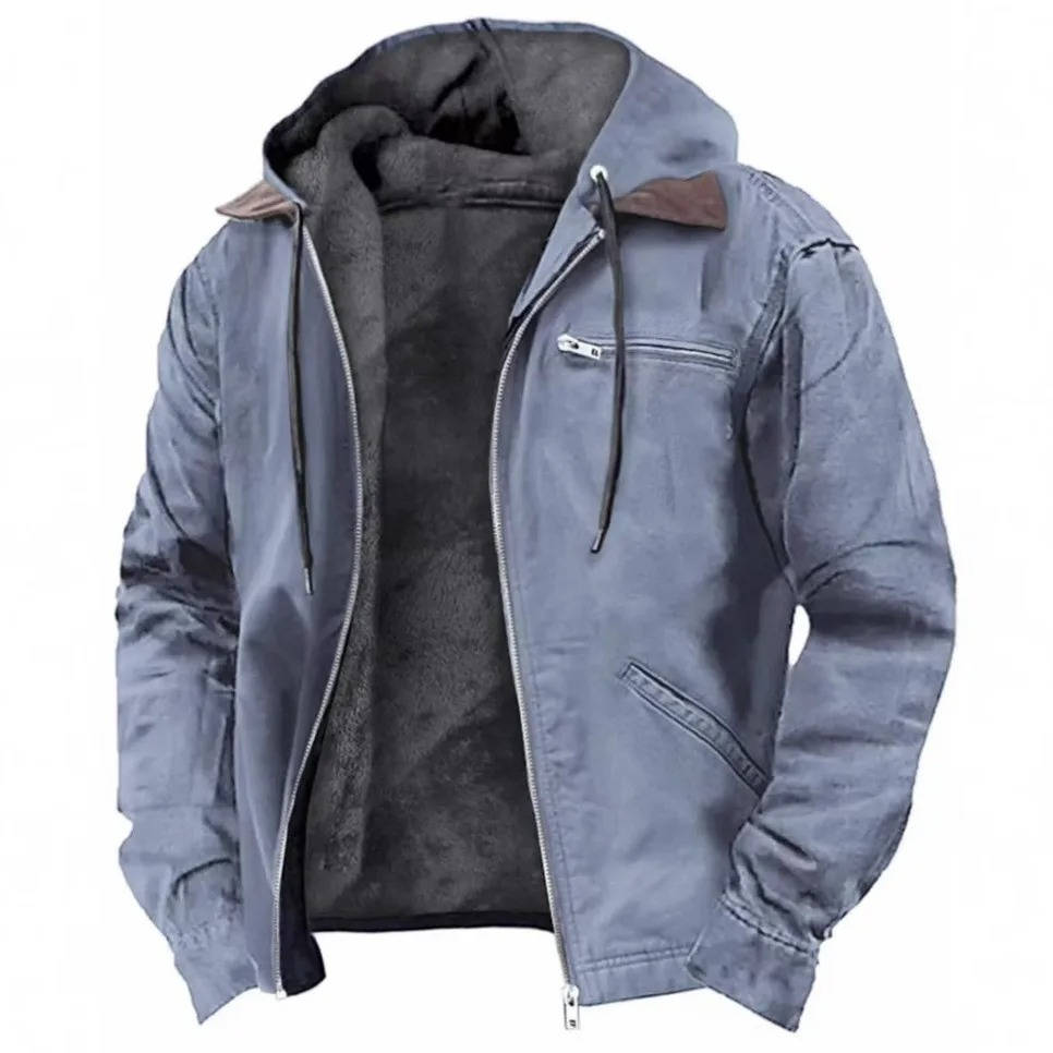TrendAura Mens Brown Hooded Fleece Jacket with Zipper Lightweight Warm Winter Outerwear for Cold Weather