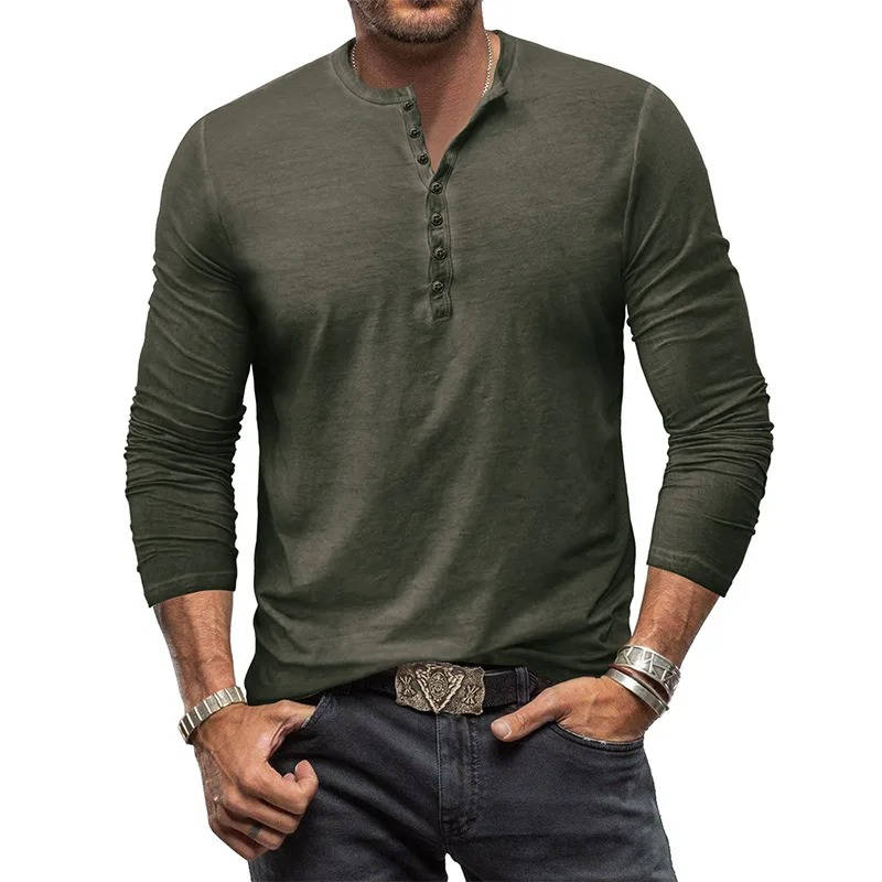 TrendAura Mens Long Sleeve Henley Shirt Cotton Stretch Fit For Casual Everyday Wear