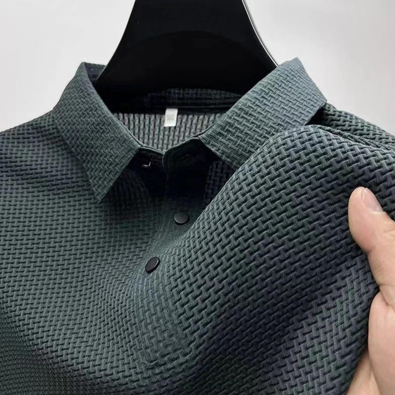 TrendAura Men's Knitted Polo Shirt Short Sleeve Breathable Stretch Knit For Everyday Wear