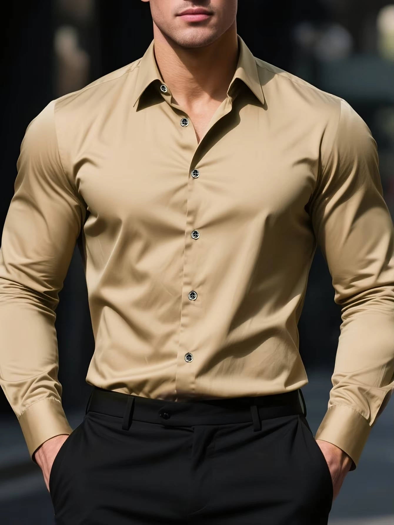 TrendAura Mens Long Sleeve Button Down Shirt With Cuffs Slim Fit Dress Shirt For Office And Casual