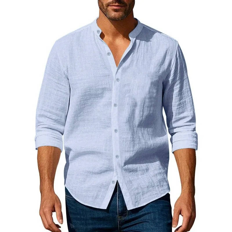 Men's Casual Linen Long Sleeve Button Up Shirt Breathable Everyday Wear By TrendAura