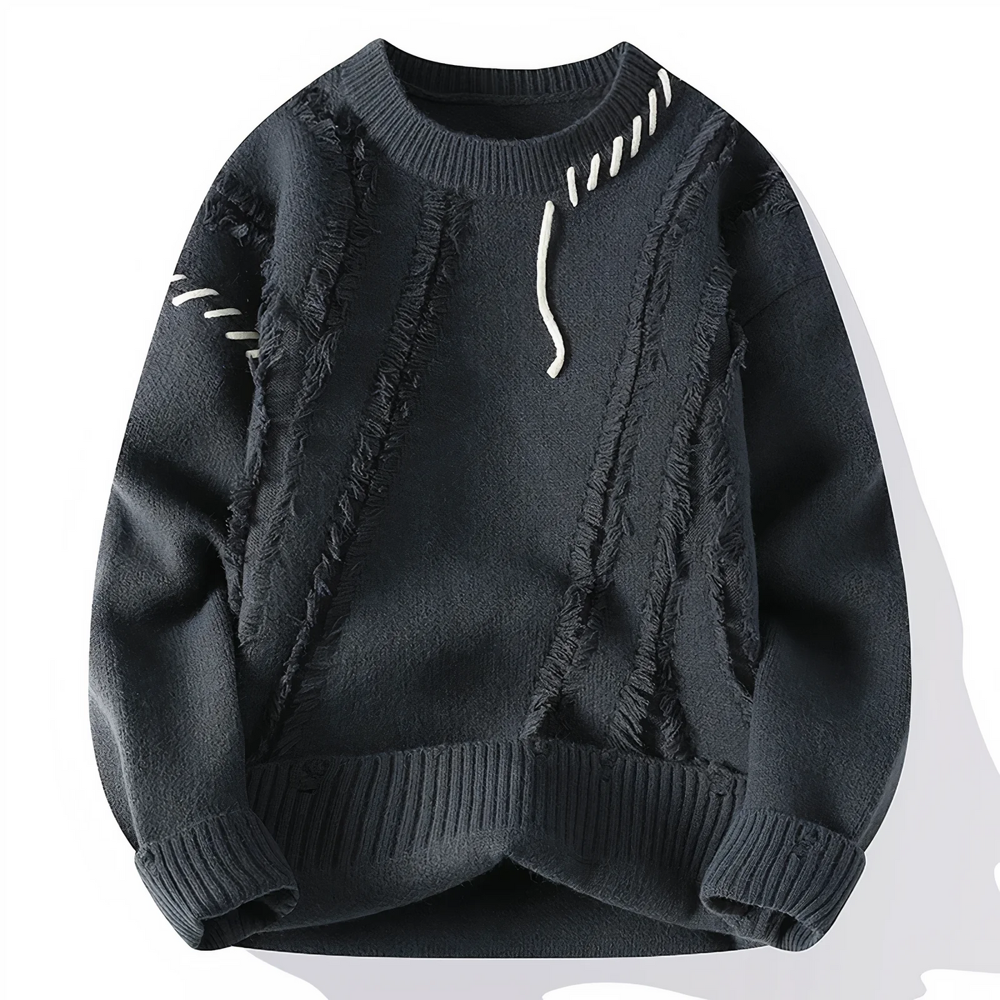 Men's Patchwork Fringe Wool Blend Sweater With Relaxed Fit And Crew Neck By Nordisk Flair