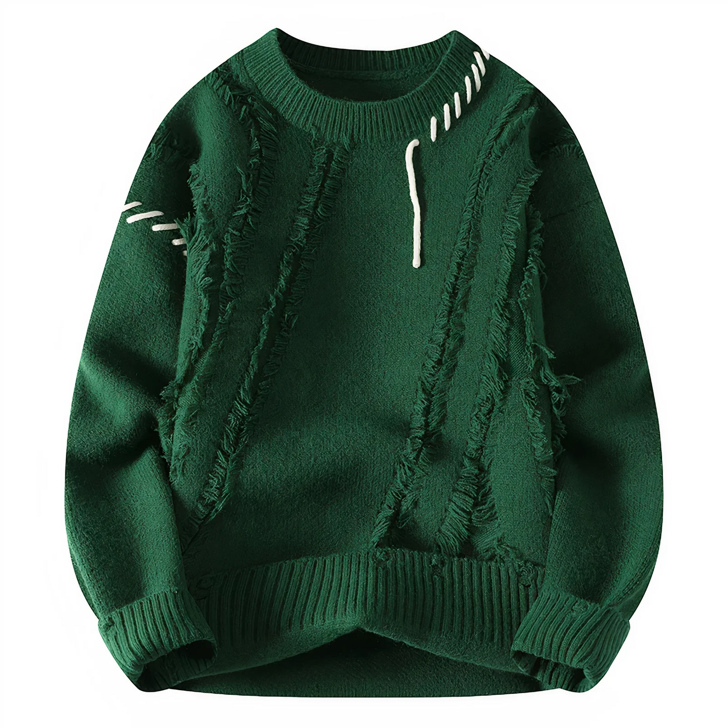 Men's Patchwork Fringe Wool Blend Sweater With Relaxed Fit And Crew Neck By Nordisk Flair