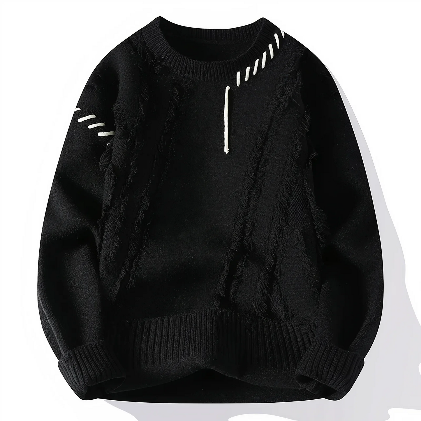 Men's Patchwork Fringe Wool Blend Sweater With Relaxed Fit And Crew Neck By Nordisk Flair